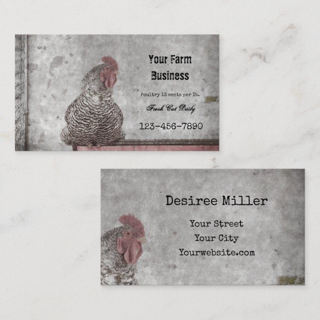 Rooster Vintage Farm Antique Texture Country Business Card (Front/Back)