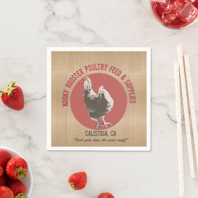 Rooster vintage look table napkins (Insitu)