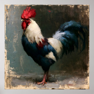 Rooster Vintage Style Painting Art Print