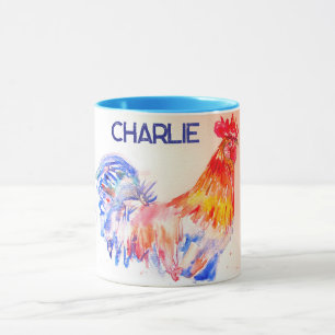 Rooster Watercolor Chicken Bird Kids Boys Mug
