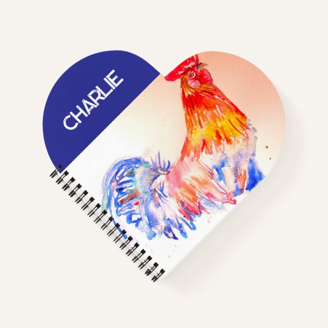 Rooster Watercolor Chicken Bird Kids Boys Notebook (Front)