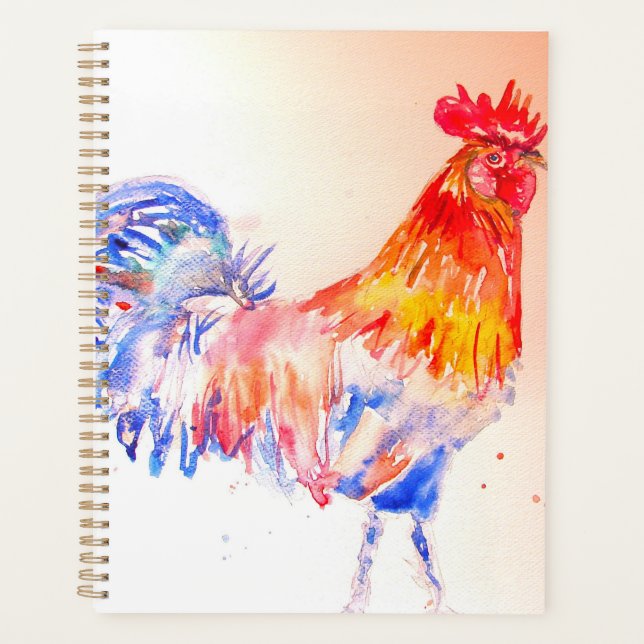 Rooster Watercolor Chicken Bird Kids Boys Notebook Planner (Front)