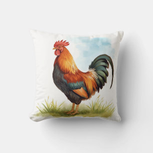 Rooster Watercolor Cushion