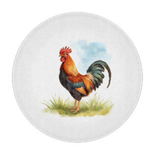 Rooster Watercolor Cutting Board
