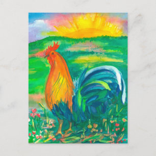 Rooster Watercolor Painting Postcard