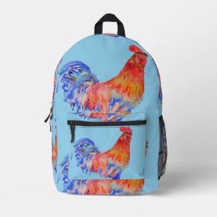 Rooster Watercolor Red Blue Boys Backpack