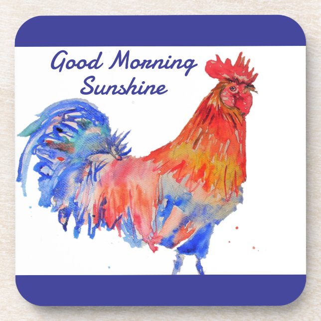 Rooster Watercolor Red Blue Chicken Sunshine Coaster (Front)