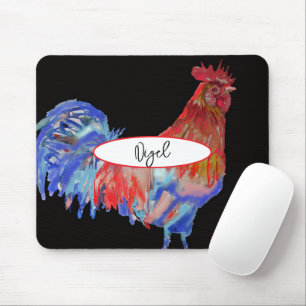 Rooster Watercolour Painting Whimsical Mouse Mat