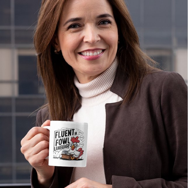 Rooster Wearing Glasses Fluent in Fowl Language Coffee Mug (Creator Uploaded)