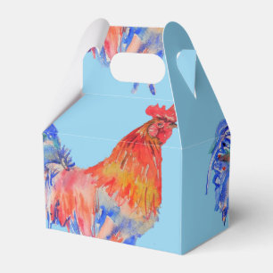 Rooster Wedding Cake Favour Box Chicken Red Blue