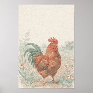 Rooster Whimsical Farm Fauna Art Print