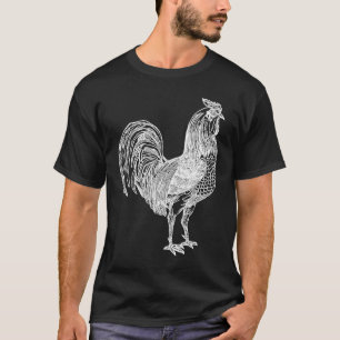 Rooster White Line Rooster Bird Ornithology T-Shirt