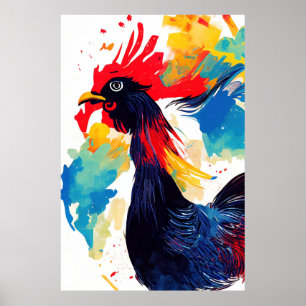 Rooster Wild Nature Animal Color Art Painting Poster