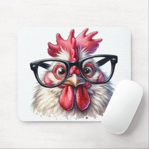 Rooster With Black Glasses Mouse Mat