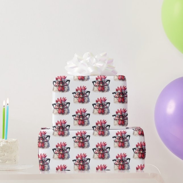 Rooster With Black Glasses Wrapping Paper (Party Gifts)