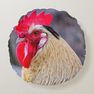 Rooster with Cockscomb Round Cushion