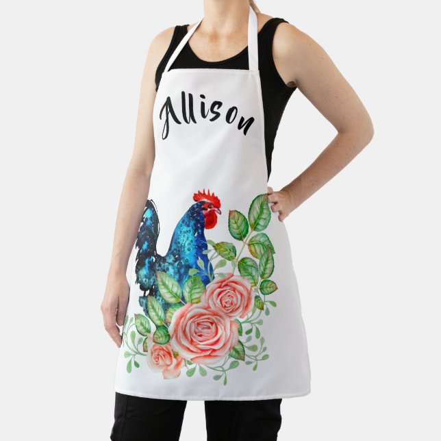 Rooster with Flowers Personalised Apron (Insitu)