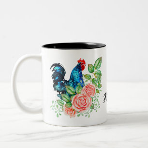 Rooster with Flowers Personalised Two-Tone Coffee Mug