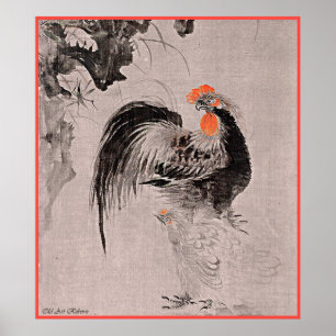 Rooster With Hen Poster