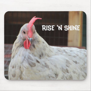 Rooster with Morning Saying Mouse Mat