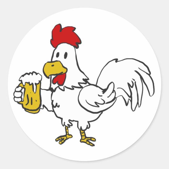 Rooster with mug beer | choose background colour classic round sticker (Front)