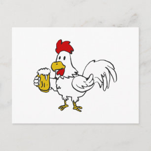 Rooster with mug beer   choose background colour postcard