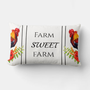 Rooster with Poppies Farmhouse Throw Pillow