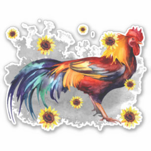Rooster with Sunflowers Custom-Cut Vinyl Sticker