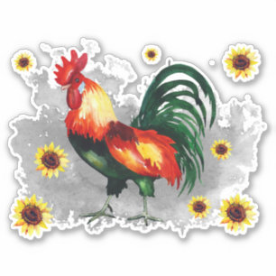 Rooster with Sunflowers Custom-Cut Vinyl Sticker