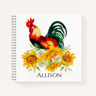 Rooster with Sunflowers Farmhouse Notebook