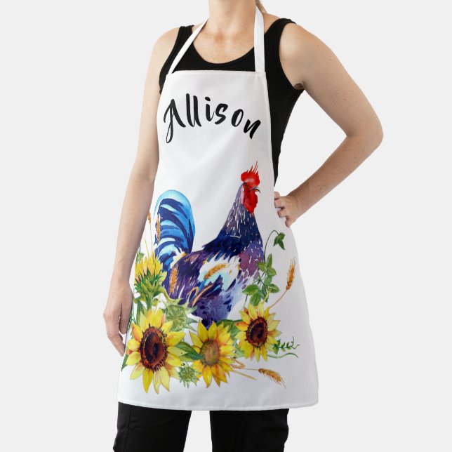 Rooster with Sunflowers Personalised Apron (Insitu)