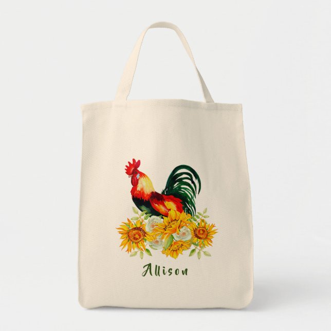 Rooster with Sunflowers Personalised Tote Bag (Front)