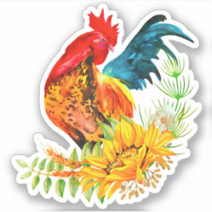 Rooster with Sunflowers Vinyl Sticker
