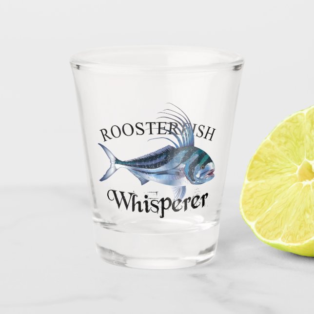 Roosterfish Whisperer Light Coloured Shot Glass (Front)