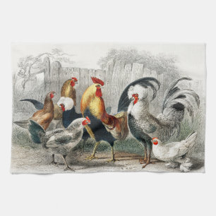 Roosters and Chickens Tea Towel