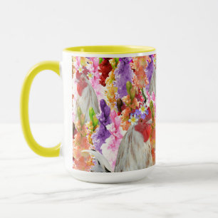Roosters And HollyHocks, Coffee Mug