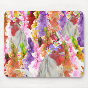 Roosters And HollyHocks, Mousepad