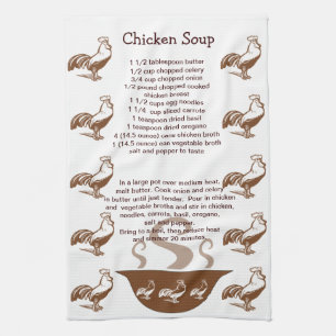 Roosters and Soup Bowl Chicken Soup Recipe Tea Towel