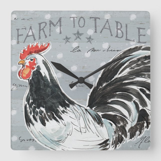 Roosters Call III Square Wall Clock (Front)