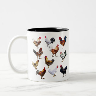 Roosters collage color chicken Two-Tone coffee mug
