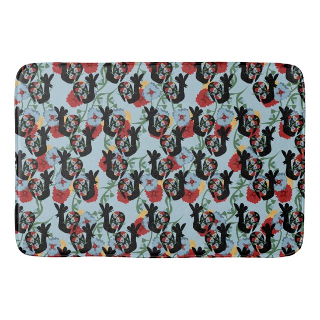 Roosters Folk Floral Mexican Pattern  Bath Mat (Front)