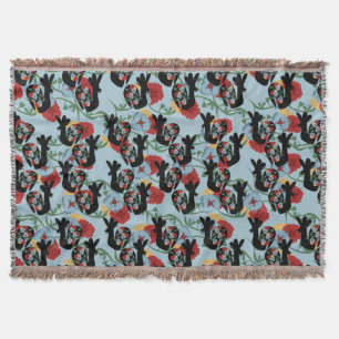 Roosters Folk Floral Mexican Pattern    Throw Blanket