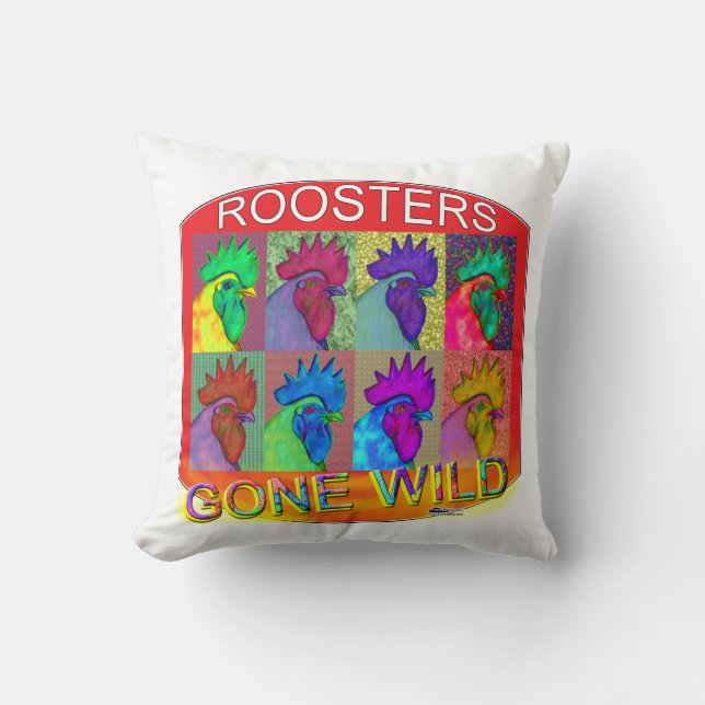Roosters Gone Wild #3 Cushion (Front)