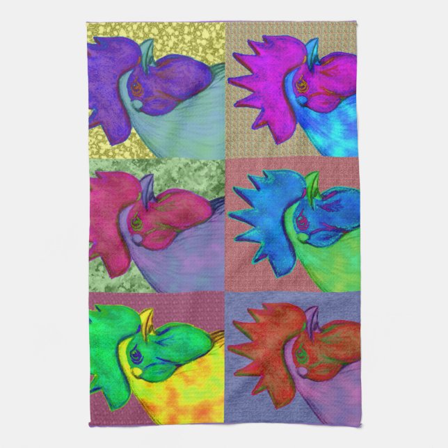 Roosters Gone Wild! Tea Towel (Vertical)