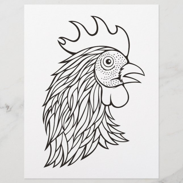 Rooster's Head Colouring Book Page (Front)
