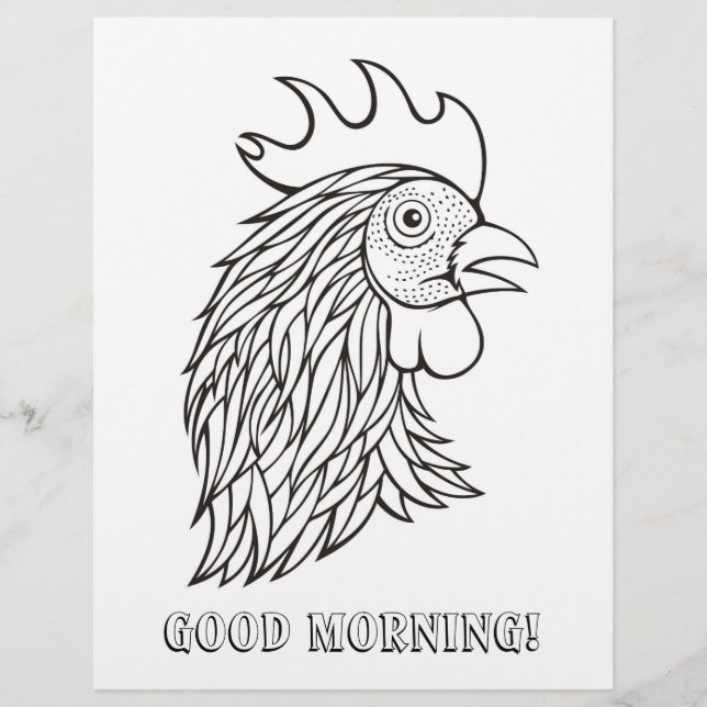 Rooster's Head Colouring Book Page (Front)