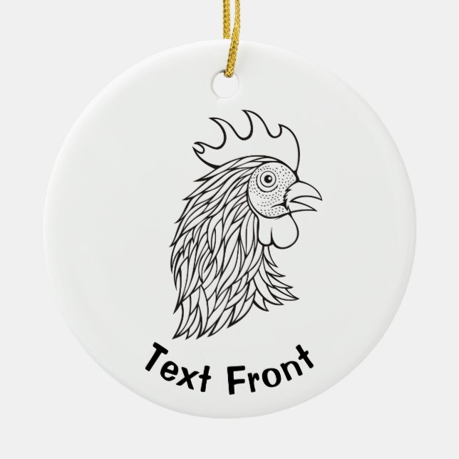 Rooster's Head Line Art Ceramic Tree Decoration (Front)