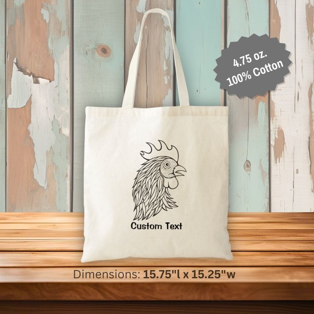Rooster's Head Line Art Tote Bag (Creator Uploaded)