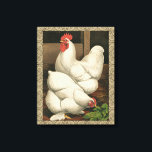 Roosters & Hen outside Hen House with White Border Canvas Print<br><div class="desc">A rustic art print displaying a vigourous rooster and a hen in a hen house. The darc ecru border is pattern consists of spiral elements. This print would be a gread addition to a rural country home decoration.</div>