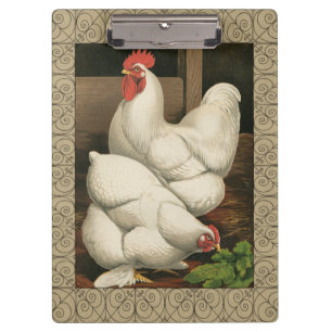 Roosters & Hen outside Hen House with White Border Clipboard